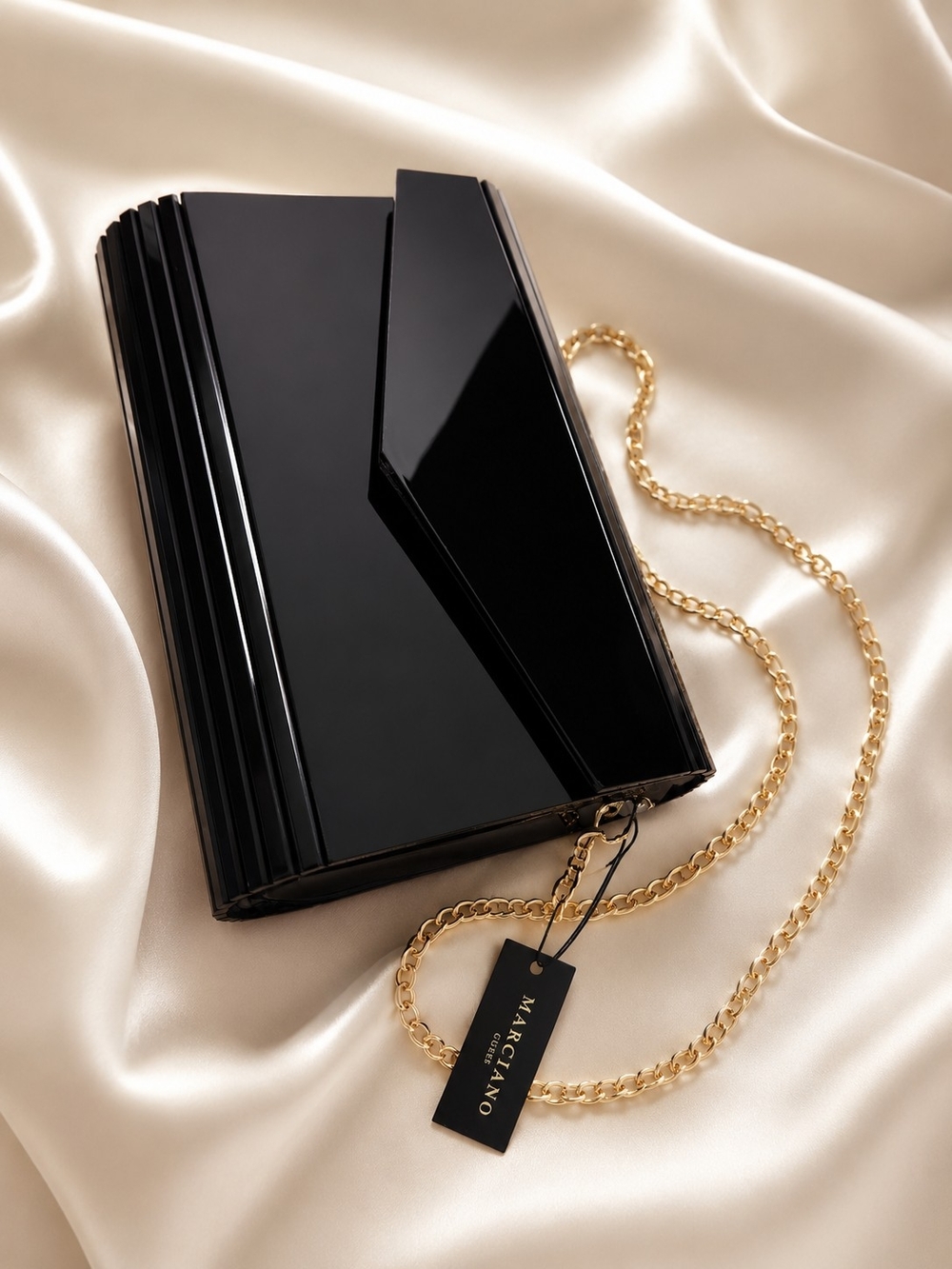 MARCIANO Giselle Lucite clutch with Gold Chain